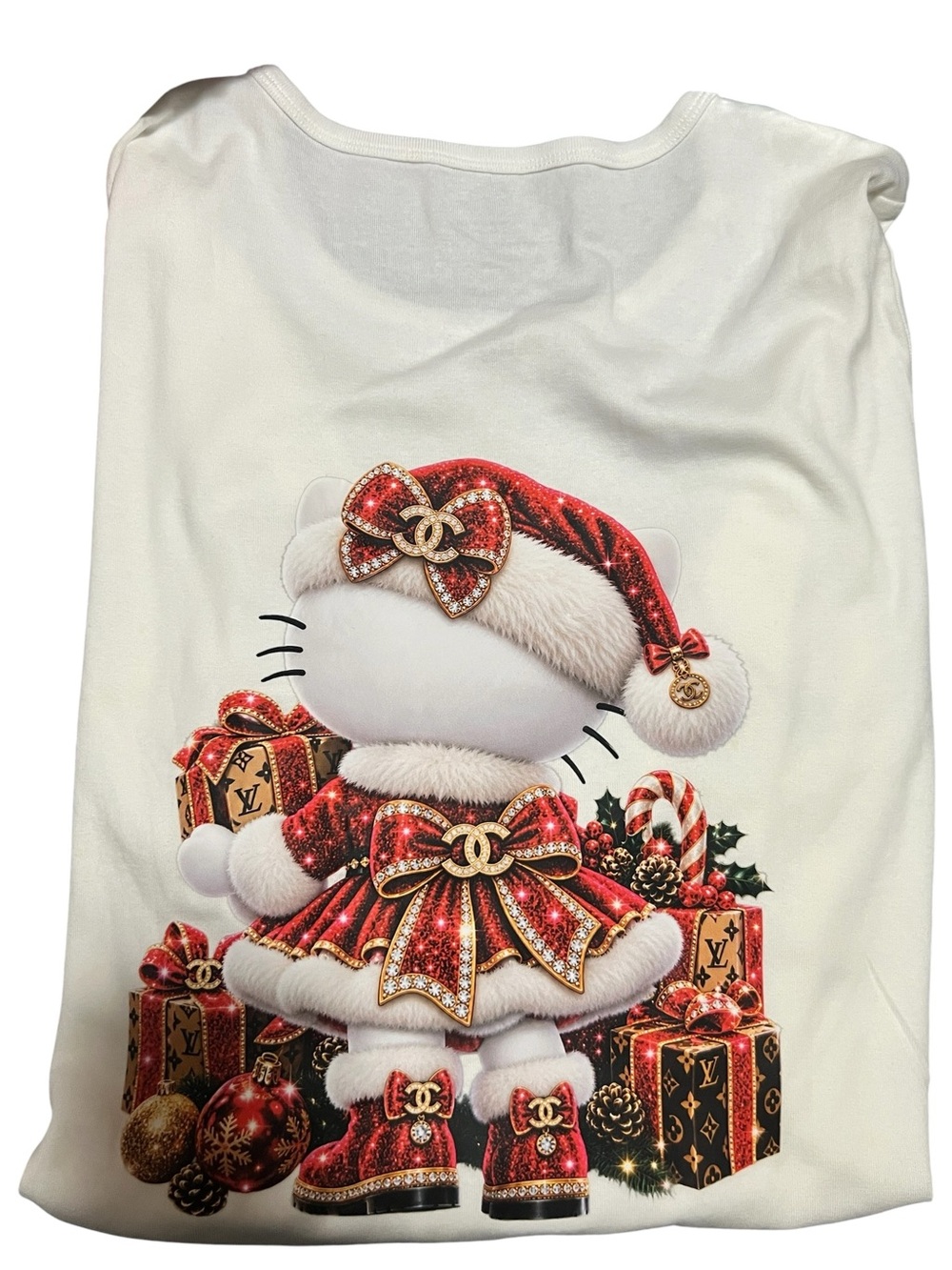 Hello Kitty Holiday Christmas T-Shirt Faux Embroidery & Faux Rhinestones pick 1 - Picture 11 of 16